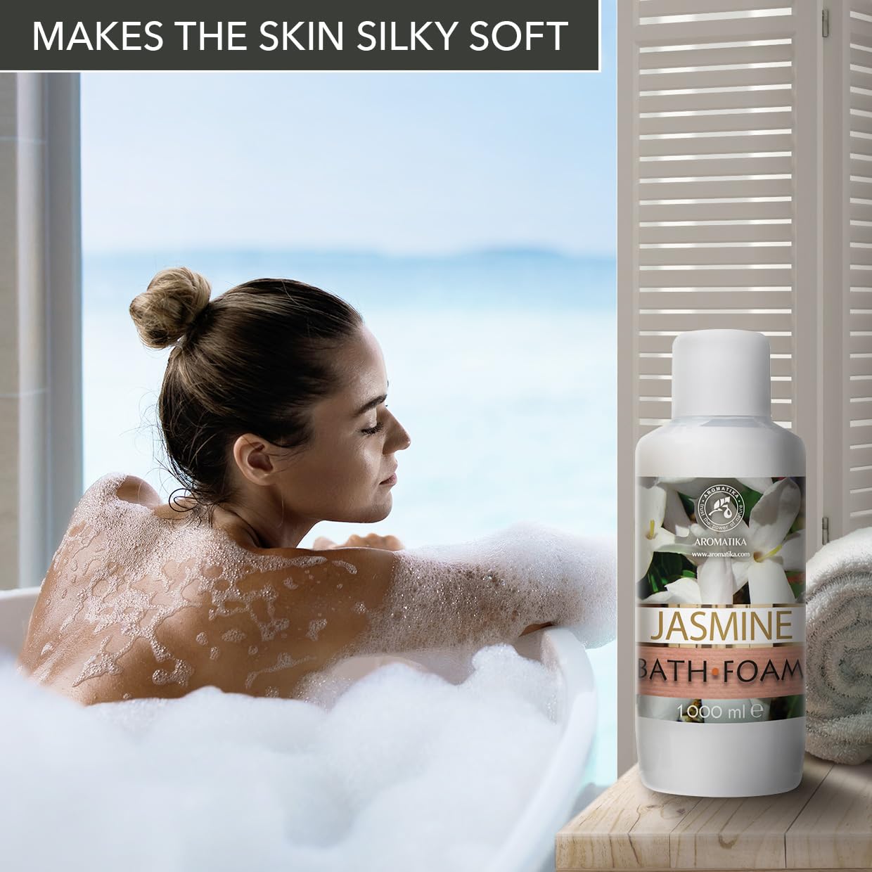 Espuma Baño de Jazmín 1000ml - Espuma Baño con Aceite Esencial de Jazmín - Cuidado del Cuerpo - Relajación - Fragancia Dulce y Suave - Aromaterapia - Spa - Baños de Burbujas - Belleza