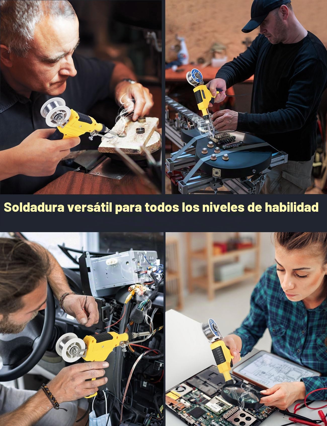 Soldador estaño, pistola de soldar de 60 W, juego de soldador automático, soldador 5 en 1 de una sola mano con desoldador estaño, alambre de estaño, 2 pinzas antiestáticas para reparación