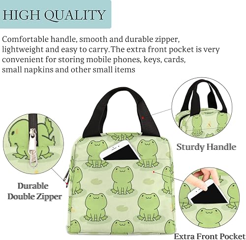 Miniatura 2 de Lindas bolsas de almuerzo de rana para mujeres, bolsa de almuerzo aislada, adorable bolsa de almuerzo de animales, bolsa de almuerzo reutilizable,