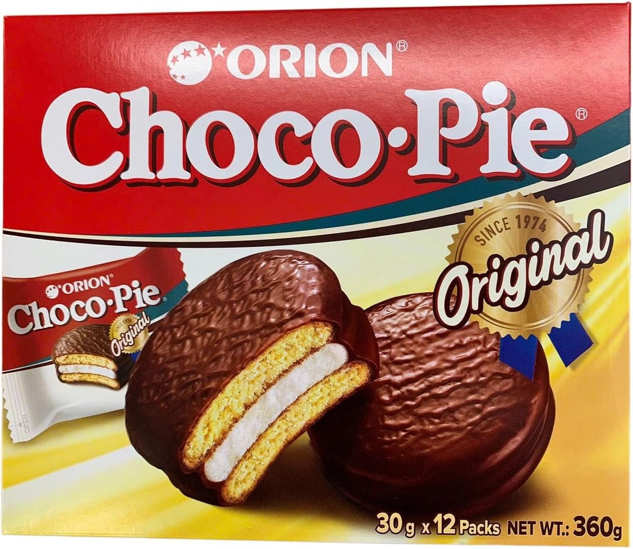 Orion Choco Pie Original, 30g x 12 Packs, Net Weight 360g,Chocolate-coated Snack Cake with Creamy Marshmallow (1)