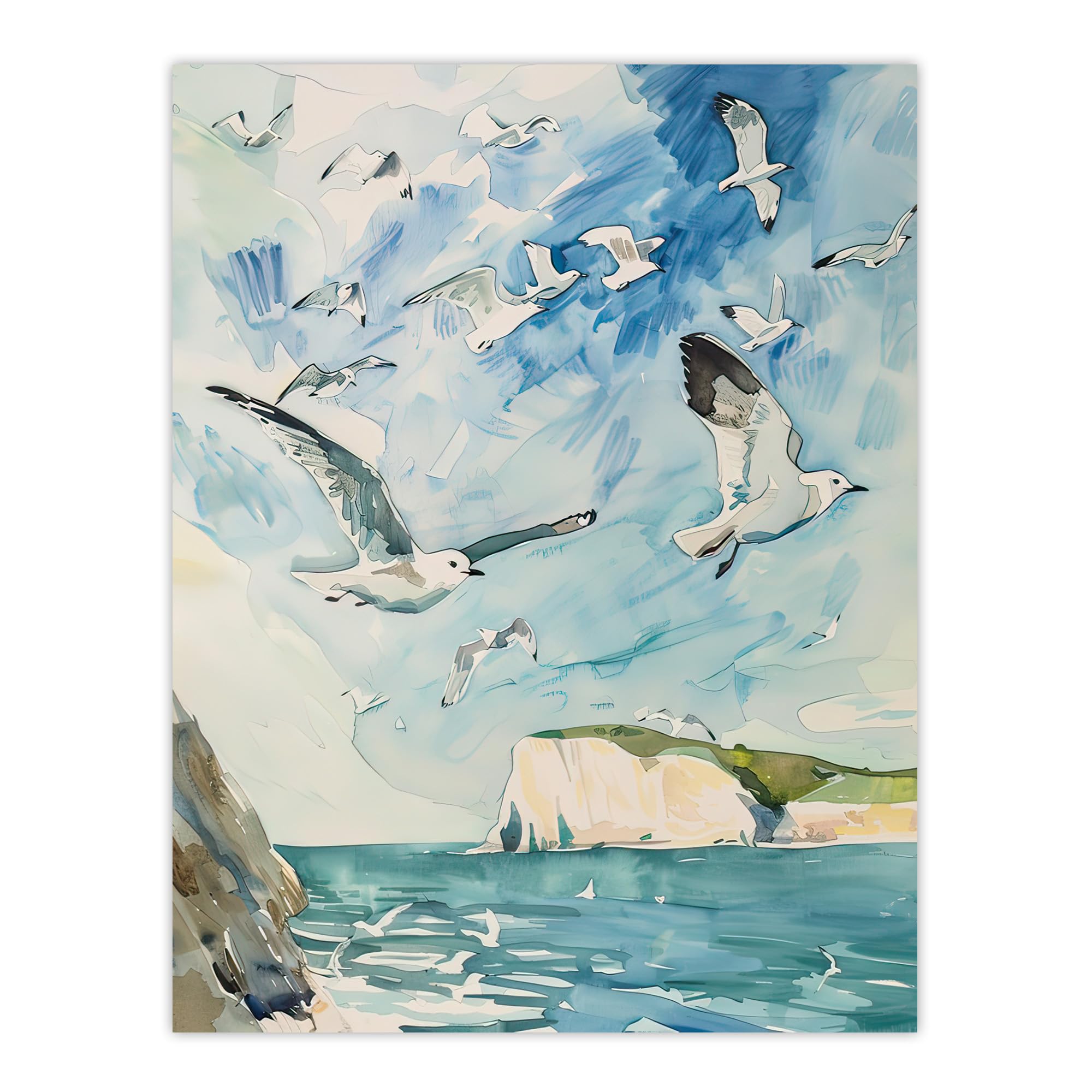 Artery8 Seagulls Over White Cliffs of Dover UK Coastline Living Room Extra Large XL Wall Art Poster Print