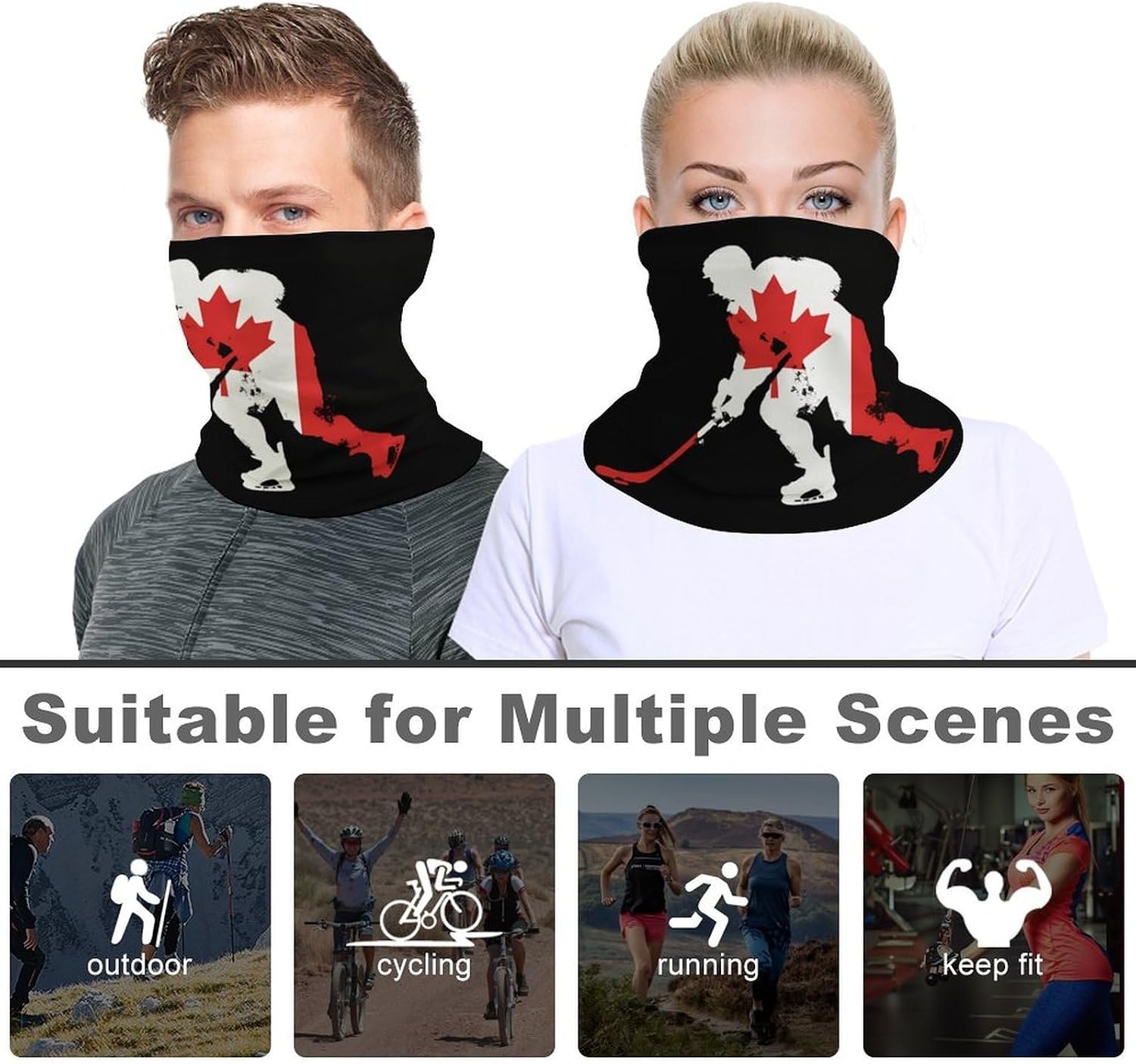Canada Flag Hockey Unisex Neck Gaiter Face Scarf Cover Sun Hoods for Outdoor Hiking Skiing