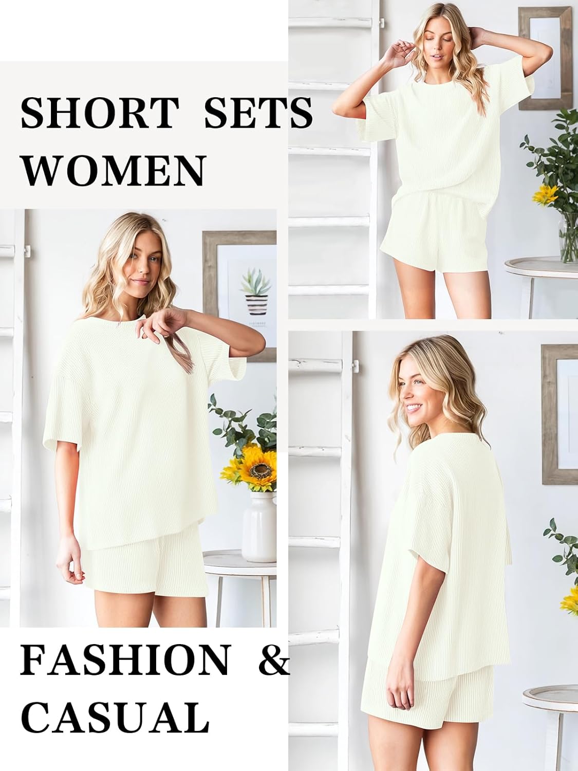 Two Piece Sets for Women Summer Short Sleeve T Shirts and Shorts Matching Lounge Set Crew Neck Loungewear Pajamas Outfits - Image 2
