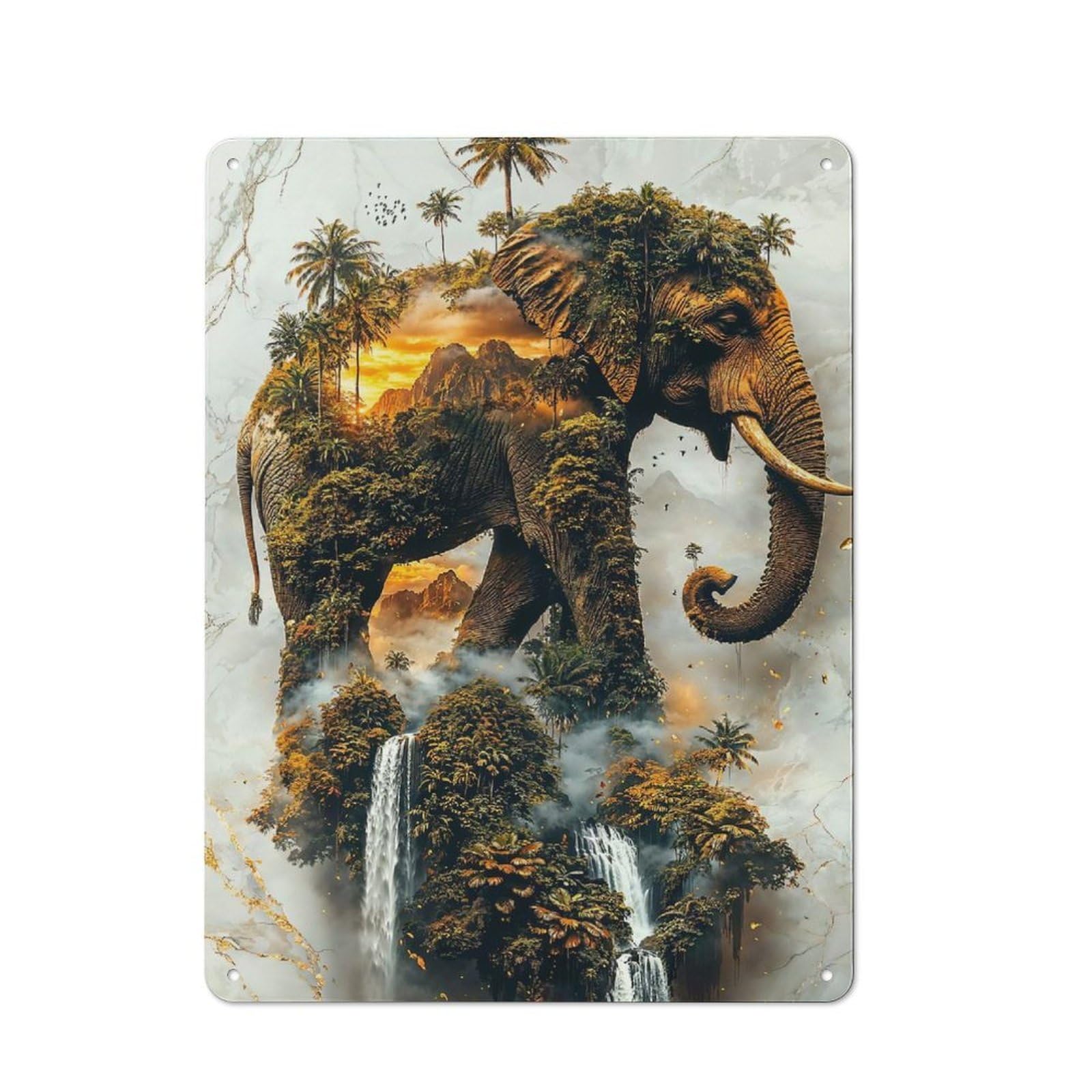 Junmoney Elephants Sacred Domain Metal Wall Sign 40X30cm Featuring For Home Bar Wall, For Themed Interiors In Home Bars And Entertaining Spaces