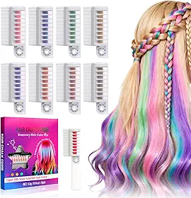 Pente de giz de cabelo, 8 cores, marcador temporário, para meninas, crianças, adultos, para festa de aniversário, Halloween, Natal, cosplay
