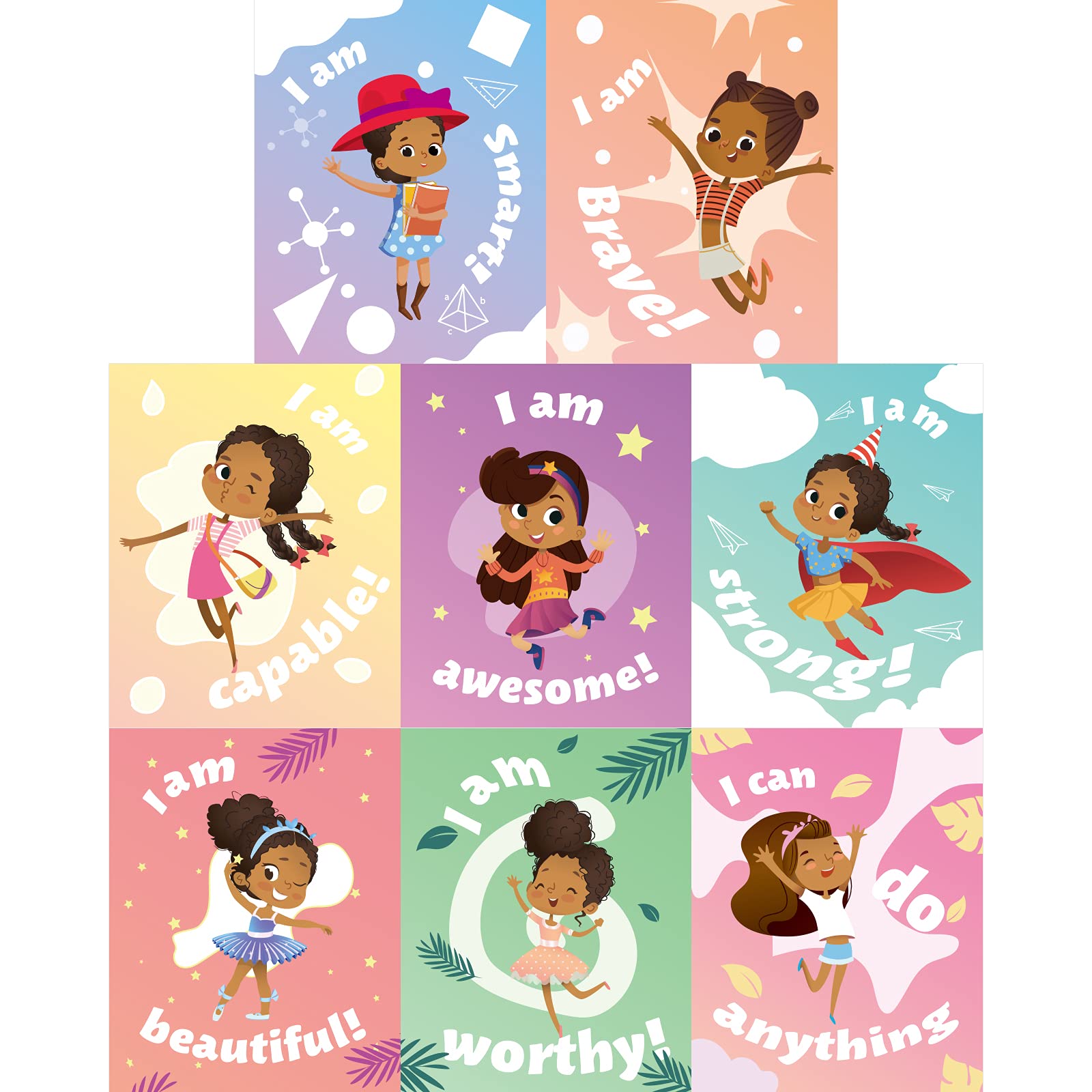 8 Pieces Motivational Black Girls Wall Posters Children Room Posters Inspirational Wall Prints Kids Room Decor with Adhesive Tape for Girls Children Wall Room Decoration