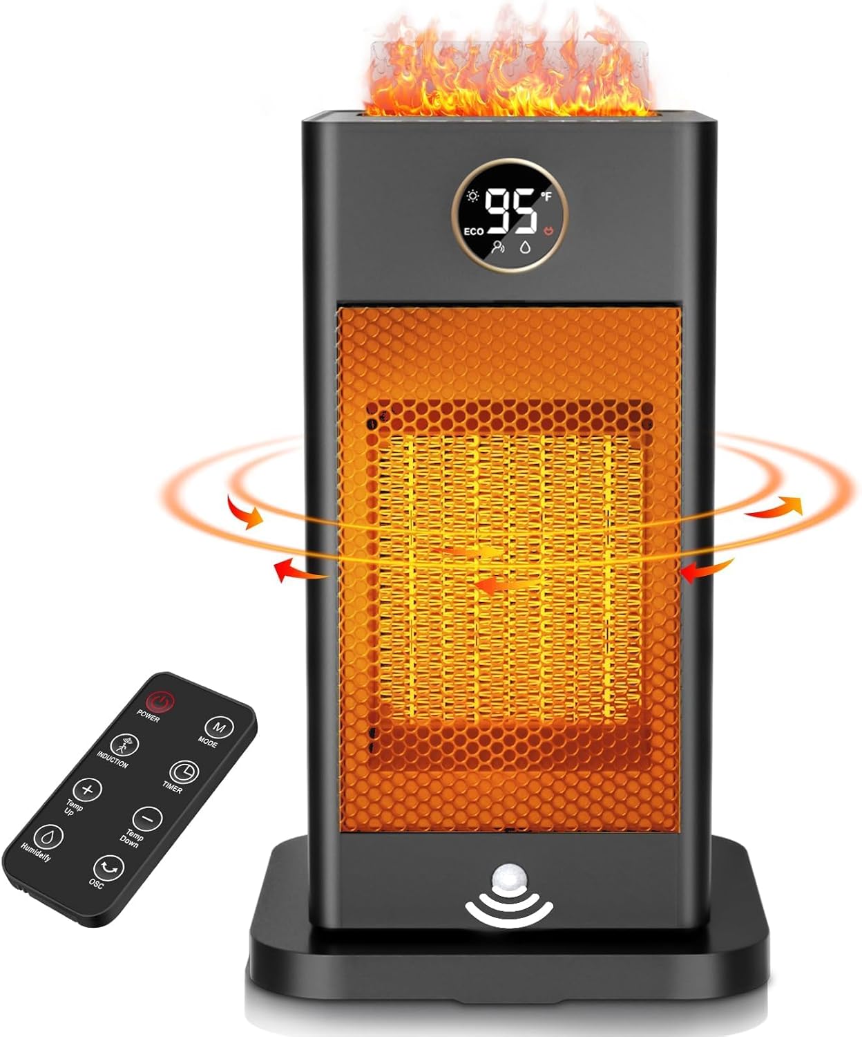 Space Heater with Humidifier, 1500W PTC, 2s Fast Heating, Oscillating