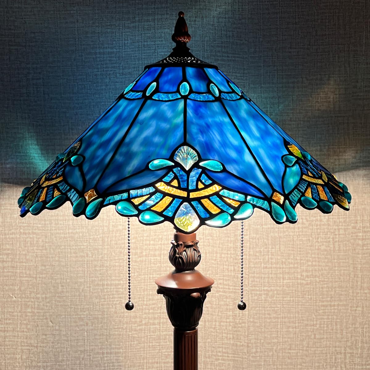Tiffanyスタイル アーツ・アンドクラフツ ステンドグラス ペンダントライト COTOSS Tiffany Floor Lamp for Living Room,Blue Stained Glass Lamp