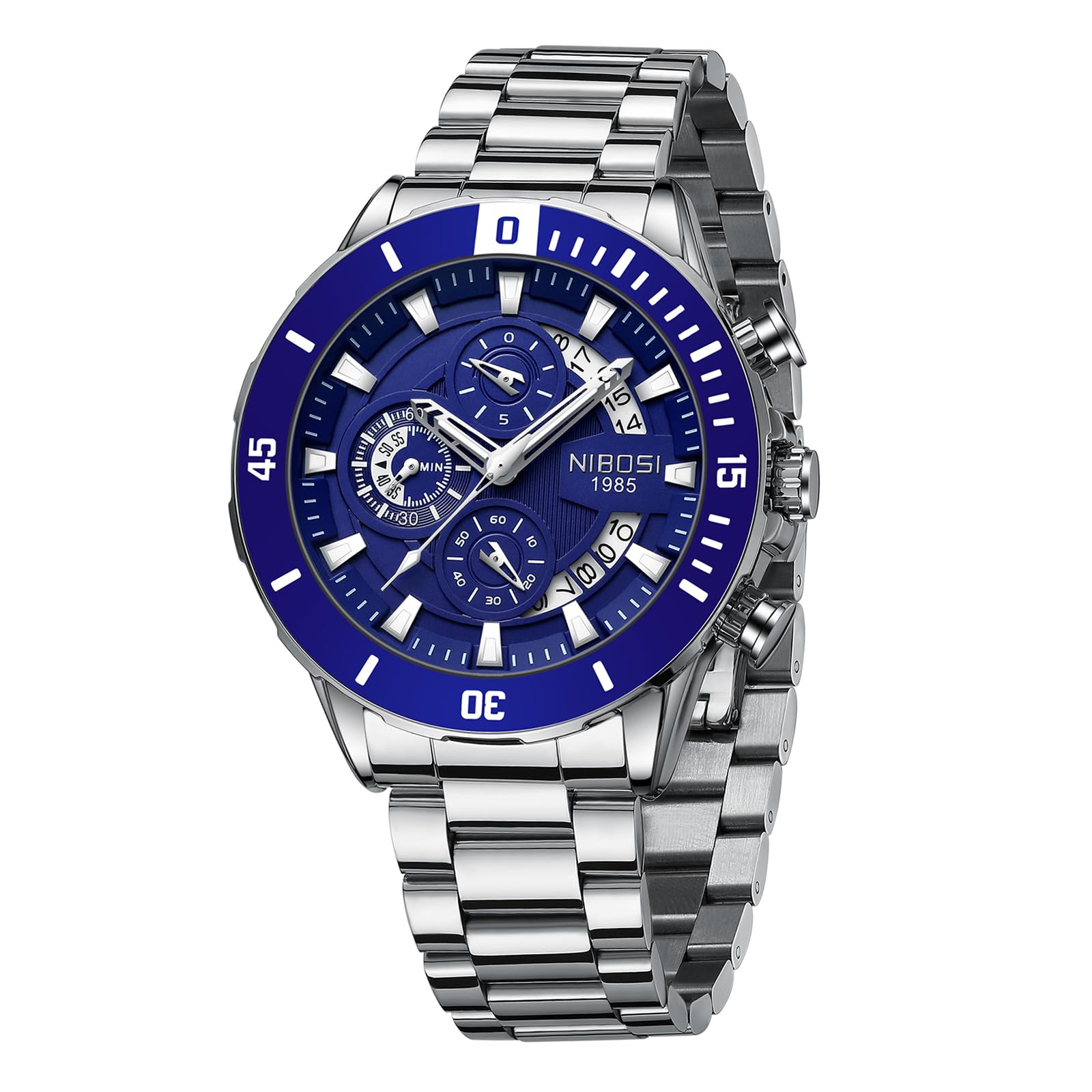 NIBOSI Men Watch Analog Chronograph Military Quartz Wrist Watch For Men Business Waterproof Sport Stainless Steel Dress Watch With Calendar, Black Dial, Silver Band (B0CHDZ27L1) Amazon Price History, Amazon Price Tracker