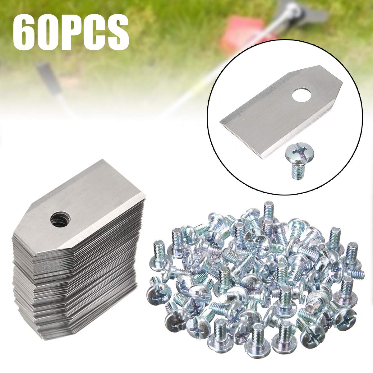 60 uds., Herramientas de jardín, Cuchilla de Repuesto for cortacésped recubierta de Titanio con Tornillos for Robot cortacésped, Herramientas de jardín