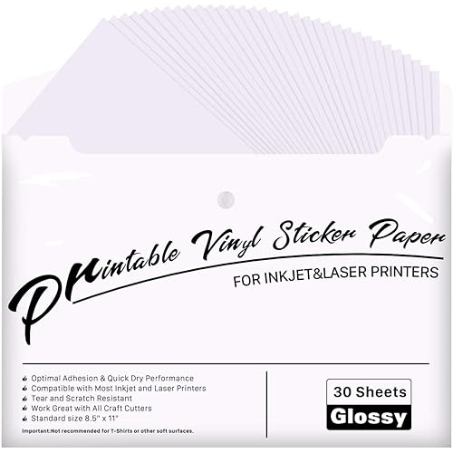 3 mo finance printable vinyl sticker paper for inkjet printer 8 5 x11 20 sheets glossy white printable vinyl sheets by jandjpackaging
