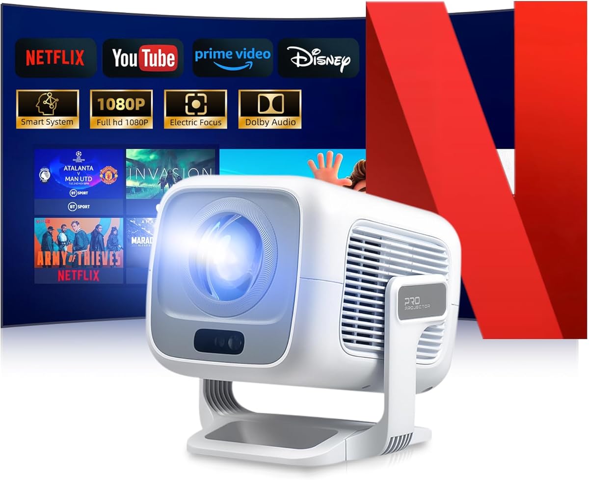 Proyector Portátil【Netflix/Dolby Oficial】4K 700 ANSI Enfoque automático y Keystone Toma corta, Proyector portátil 1080P Full HD Giratorio 360° WiFi 6 Bidireccional BT 5.2 rCine en Casa para TV(Blanco)