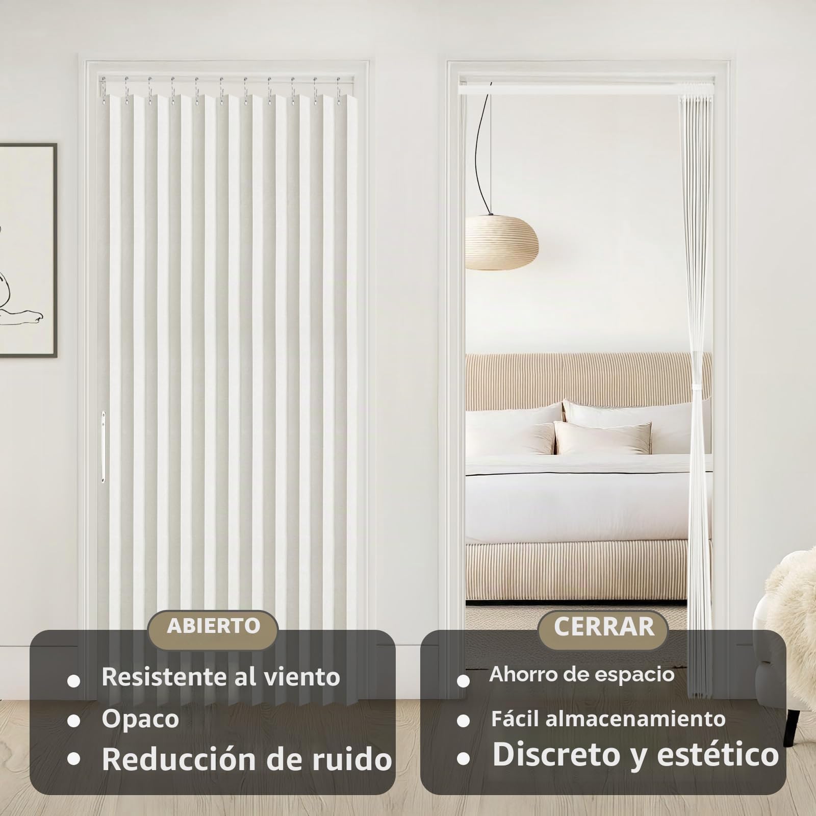 RINHARTEX Cortina magnética opaca estilo acordeón para puerta de armario, plisada, plegable, puerta de acordeón, divisor de habitación, dormitorio, baño, sala de estar (42 x 78 pulgadas, blanco crema)