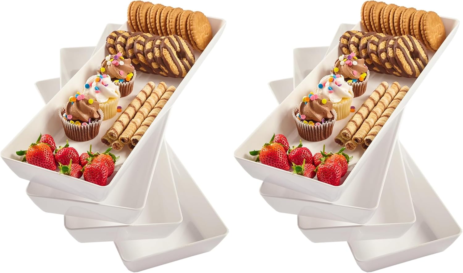 US Acrylic Avant White Plastic Serving Trays (Set of 4) 15 x 5 | Narrow Reusable Rectangular Party Platters | Serve Appetizers, Fruit, Veggies, & Desserts | BPA-Free & Made in USA (Pack of 2)