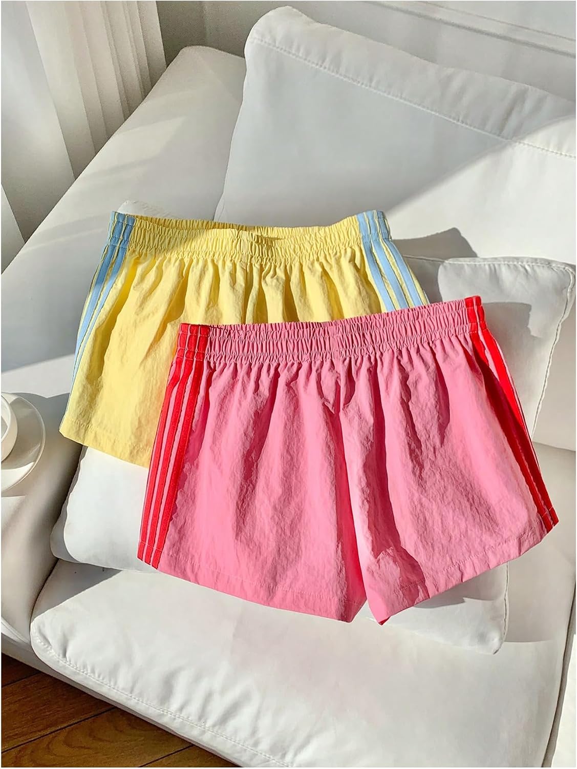 SOLY HUX Women's Elastic Waist Side Striped Summer Track Shorts 2 Packs Lounge Bottoms