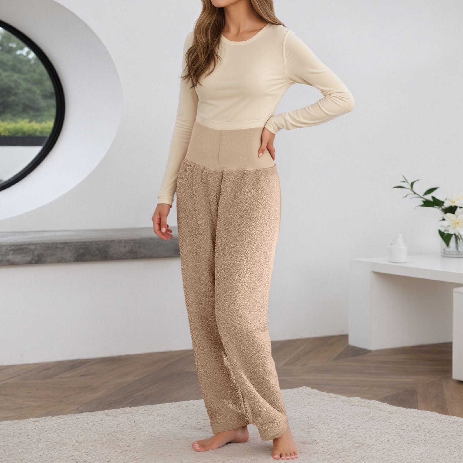 Umstands Loungehose Damen Umstandshose Teddy Fleece Schlafanzughose Schwangerschaft Hosen Lang Flanell Pyjamahose Sherpa Gefüttert Freizeithose Flauschige Plüschhose Nachtwäsche