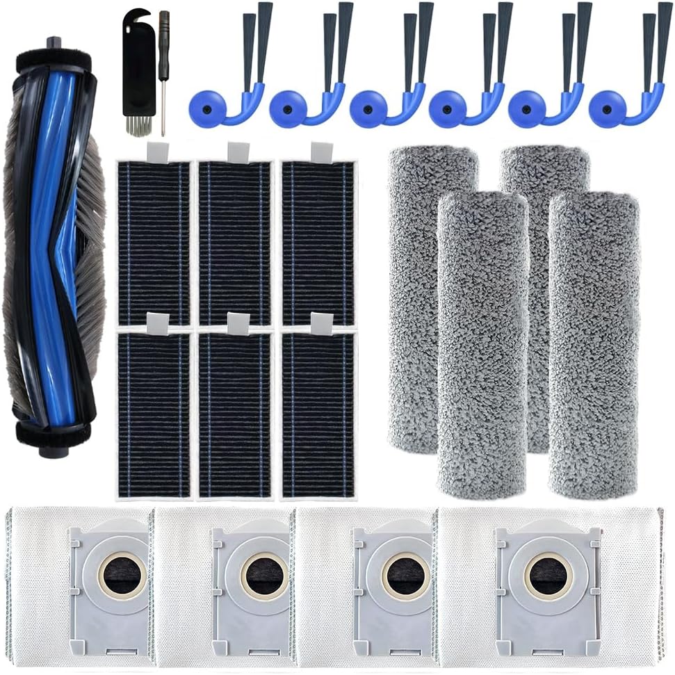 Replacement Accessories Kit Compatible With Ecovacs DEEBOT X9 PRO Omni Robot Vacuum, Includes 1 Roller Brush + 6 Side Brushes + 6 Filters + 4 Mopping Rollers + 4 Dust Bags