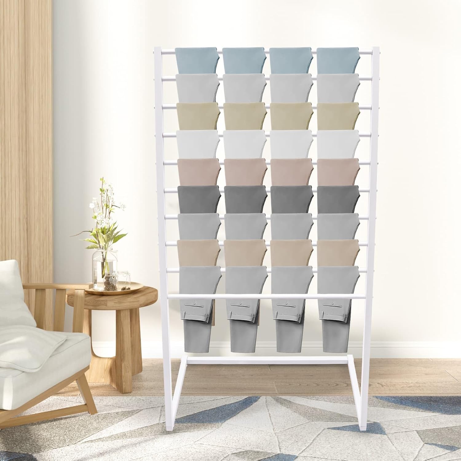 Scarf Display Stand, 10 Tier Metal Scarf Holder Organizer, Hijab Stand Rack, Ties Belt Pants Hanging Racks, Freestanding Display Scarf Rack for Commercial Clothing Retail Store, White