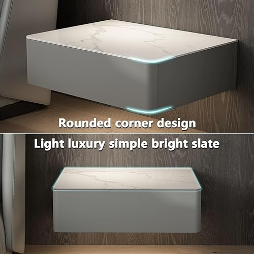 Miniatura 7 de Moderna mesita de noche montada en la pared, mesita de noche natural flotante con cajón, mesas auxiliares decorativas para dormitorio, mesita de