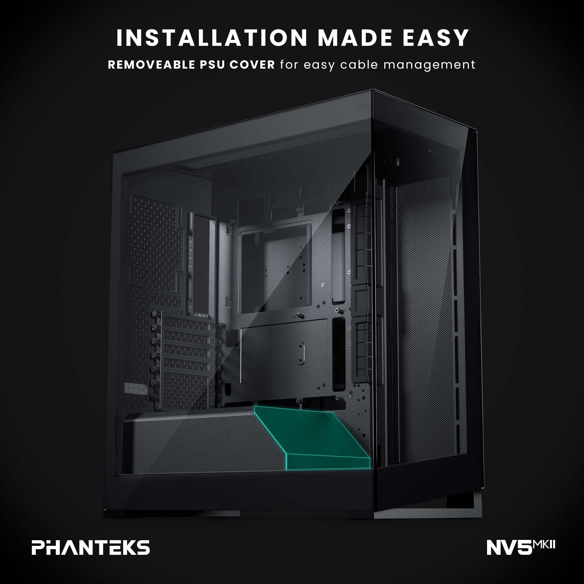 Phanteks NV5 MK2, Case Vetrina Mid-Tower, Supporto per Scheda Madre con Connettori Posteriori, Illuminazione D/A-RGB integrata, Vetro Temprato senza giunzioni, 8 slot per Ventole, Nero