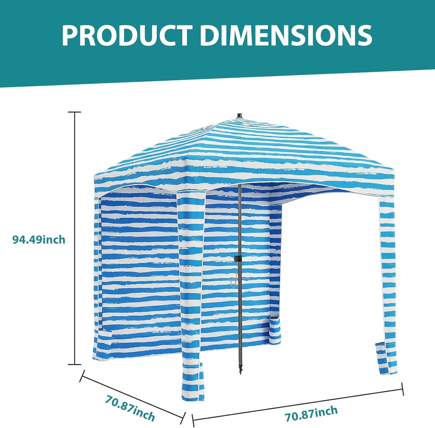 OLIXIS 6'×6' Beach Cabana Tent Sun Shelter – UPF 50+ Easy Setup Cool Canopy Tent Sun Shade with Side Wall, Wind Resistant Beach Cabana for Whole Family