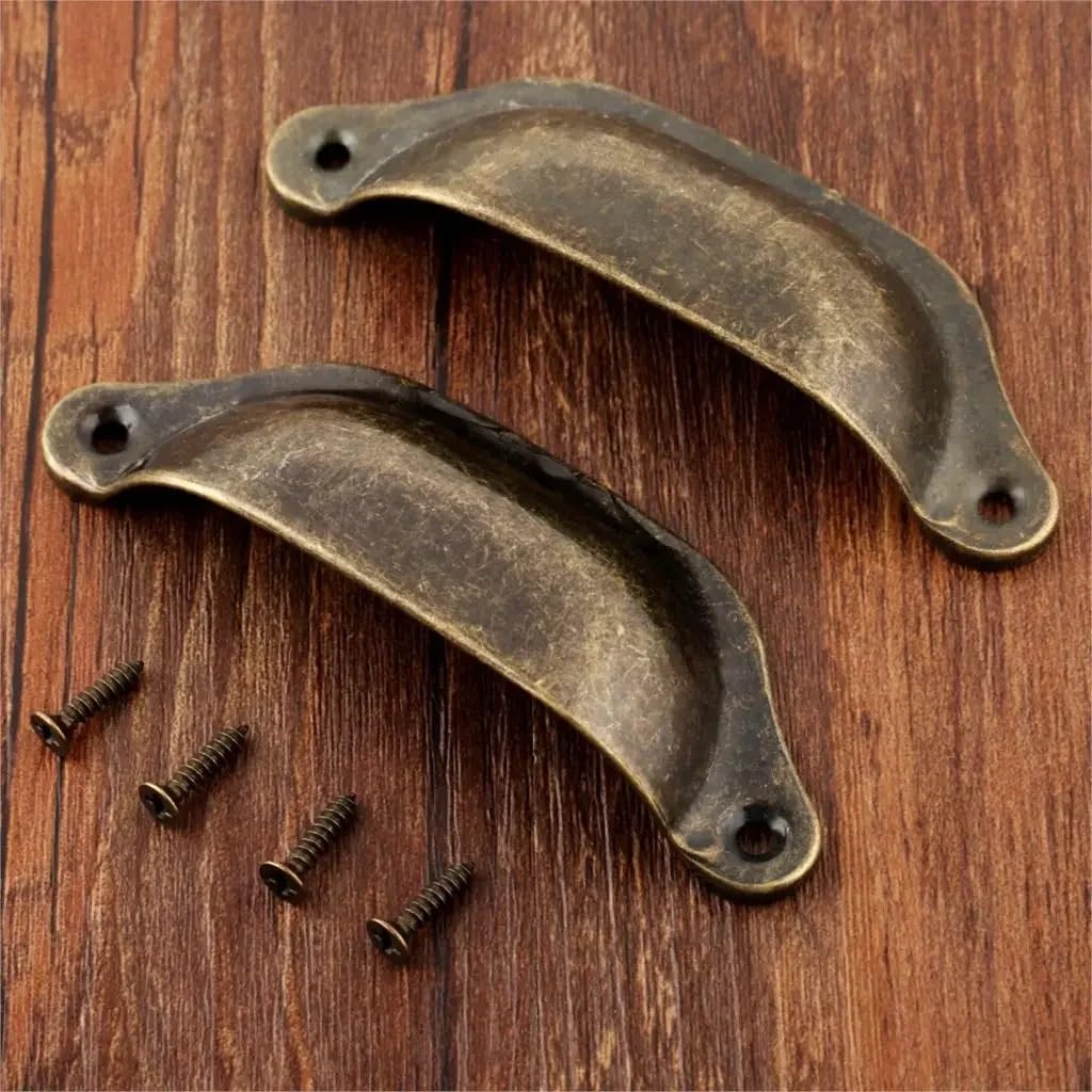 ZHAOXOZ 2Pcs Cabinet Drawer Handles Antique Cupboard Furniture Bedroom Wardrobe Closet Dresser Shell Pull with Screws(Corlor A)