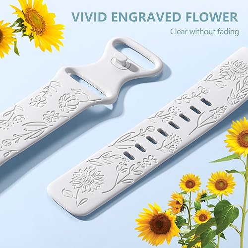 Miniatura 3 de DaQin Paquete de 3 bandas grabadas con girasol compatibles con Fitbit Charge 6Fitbit Charge 5 bandas para mujeres y hombres, correa deportiva suave