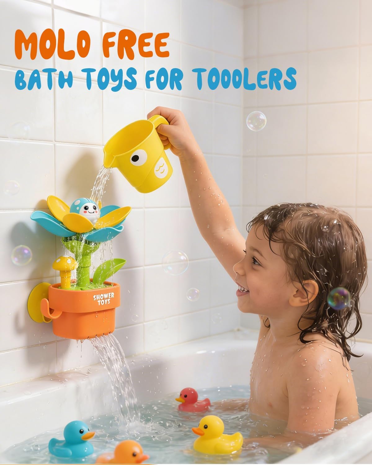 Bath Toys for Kids Ages 1-3: Flower Set with Watering Cup, Toddler Interactive Bath Toys with Strong Suction Cup, Attach to Any Tub or Shower Fun for Bath Time – Great for Boys, Girls Shower Gifts