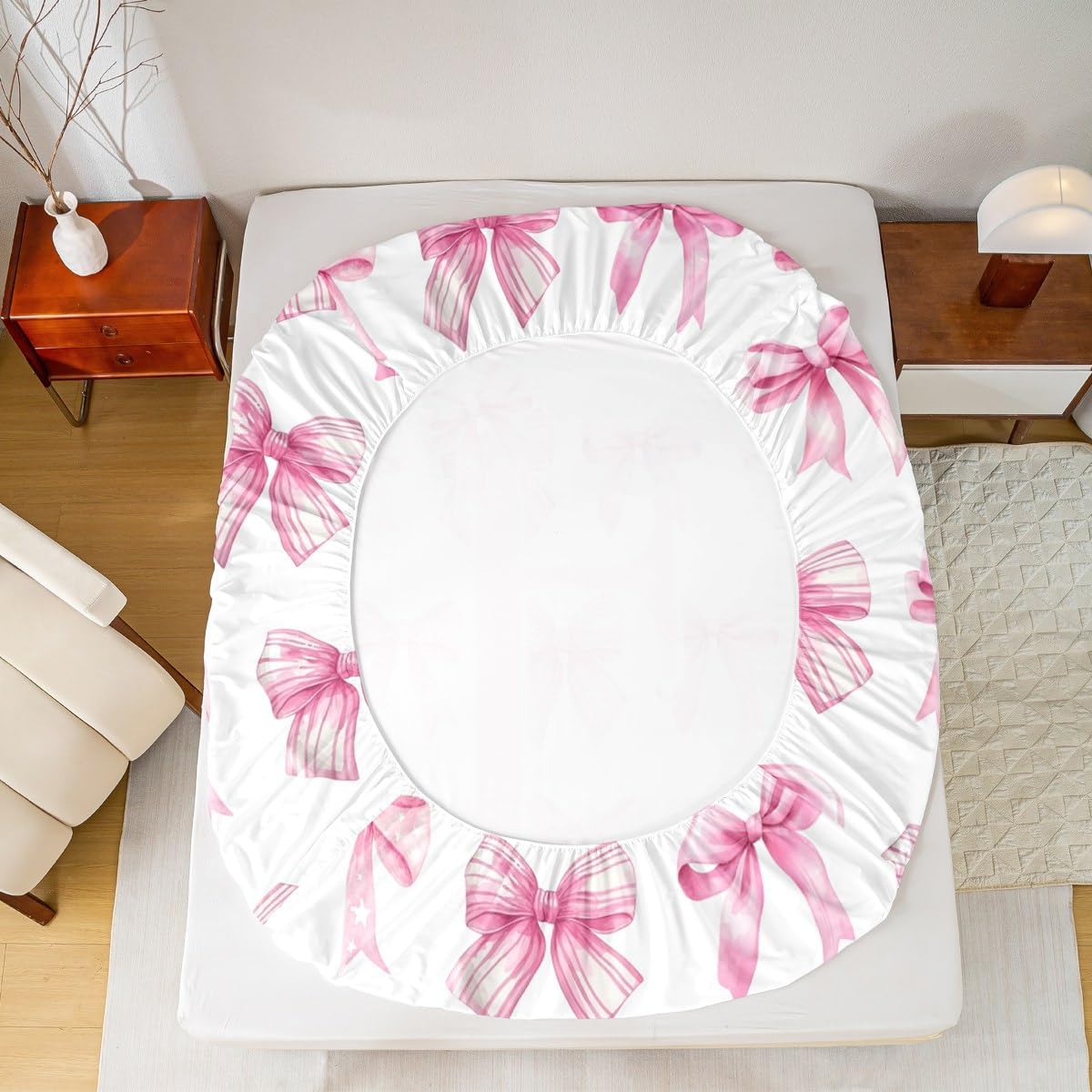 Erosebridal 3D Initial Letter F Bed Sheets Full Size Coquette Pink Bow Fitted Sheet for Mom/Daughter/Sister Aesthetic Bowknot Cute Preppy Bed Set Dreamy Fantasy Monogram Sheets with Deep Pocket(F)