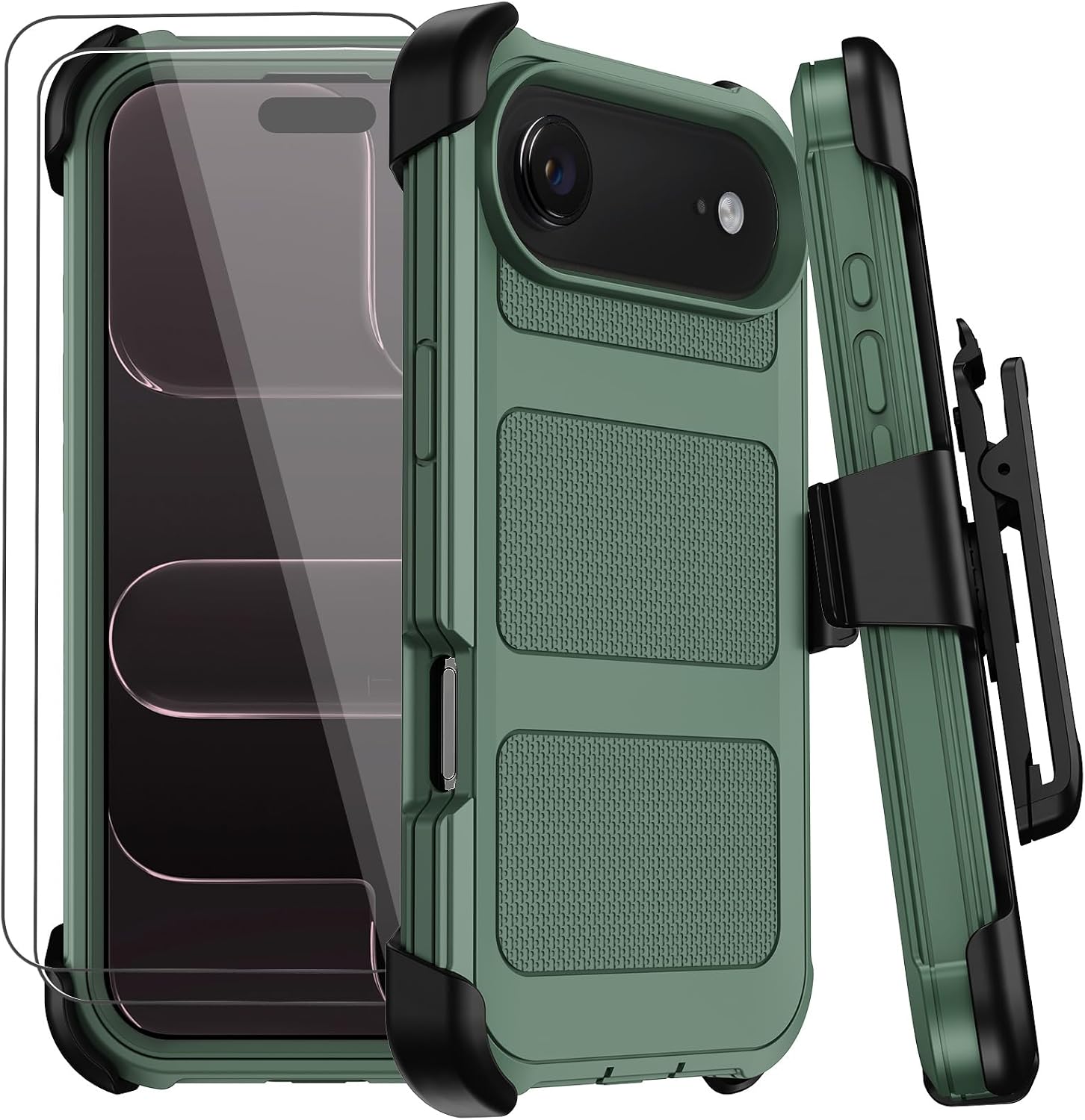 for iPhone Air Case with Belt Clip Holster & Kickstand,Military Grade Anti-Drop Shockproof Heavy Duty Rugged Cover,w/2X Screen Protectors Defender Bumper Protective Cases iPhone 17 Air (Black Orange)