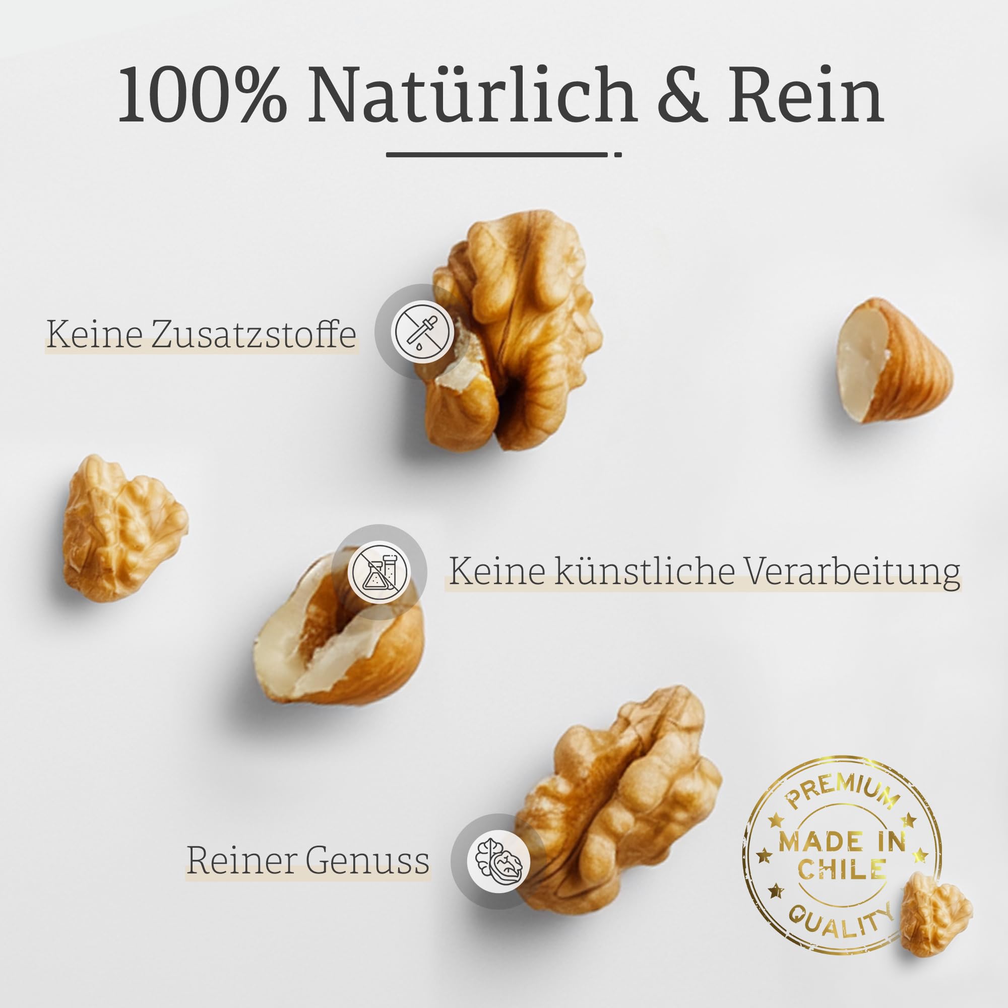 Alucra Wallnüsse naturbelassen - Walnusskerne extra hell - Handgeknackt aus Chile - Walnussbruch reich an Omega-3 - Walnüsse geschält ohne Zusätze - 500g Packung