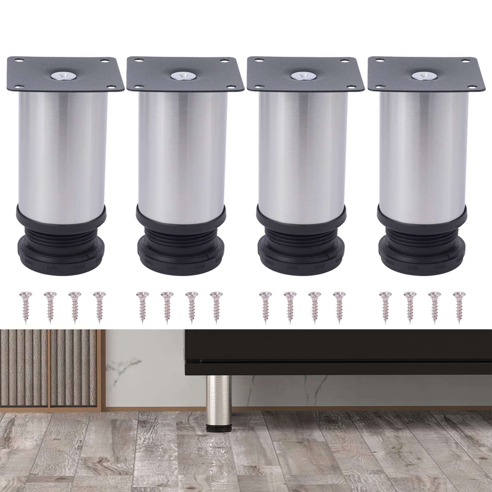 Adjustable Furniture Legs 4 Pcs Stainless Steel Legs for Furniture Metal Legs for Furniture Diameter 50 mm for Sofa, Table, Furniture (100 mm Height)