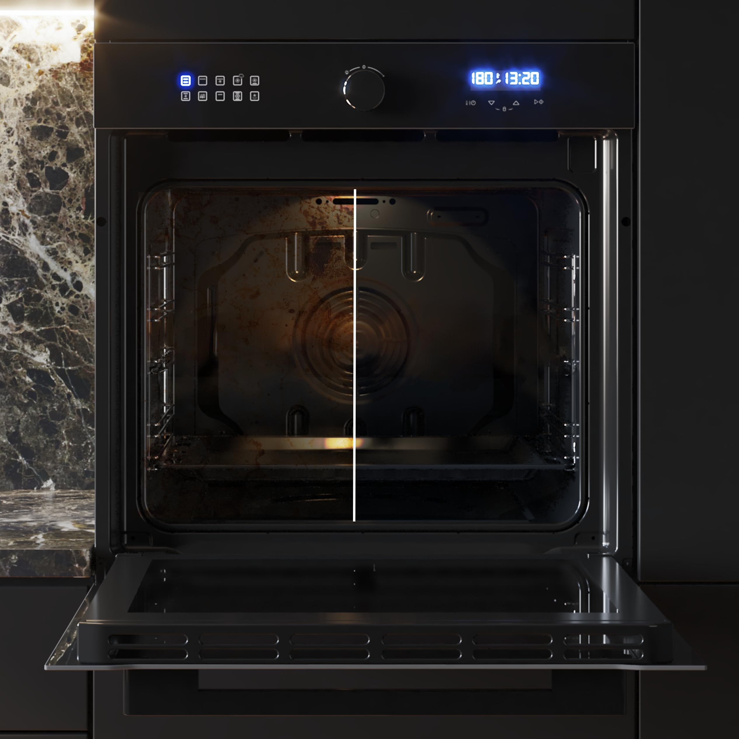 Cecotec Horno Integrable Multifunción 60cm Bolero Hexa AF316000 Glass Black A 3400W, 81L Capacidad, 11 Funciones con Airfryer Master, Pizza Master, Steam Asisst, Steam EasyClean, 3D Cooking, Defrost