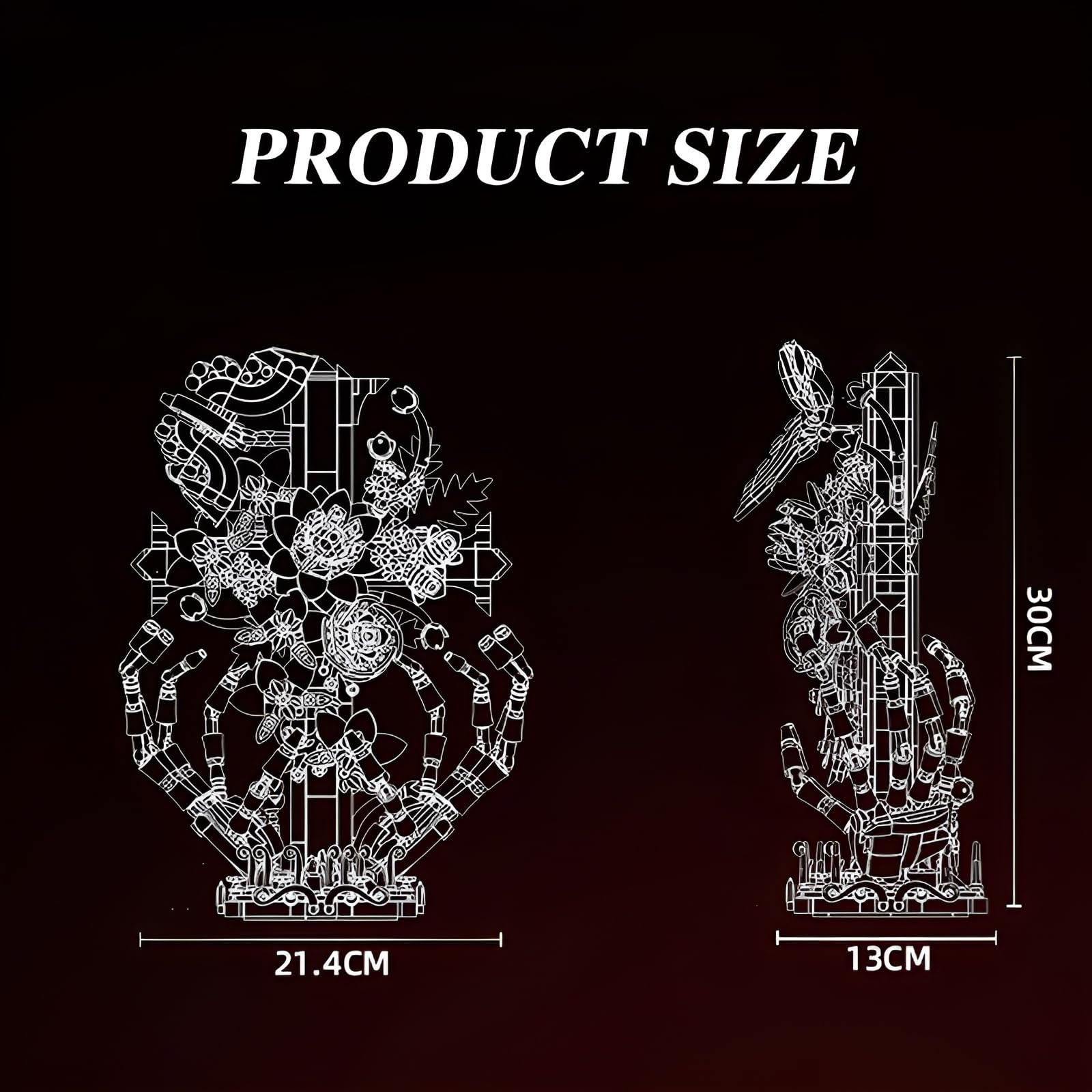 Cráneo de cruz gótica manos con rosas bloques de construcción, 901 piezas Cruz flor kit de construcción para adultos, colección botánica modelo de juguete, regalos únicos estilo romántico oscuro