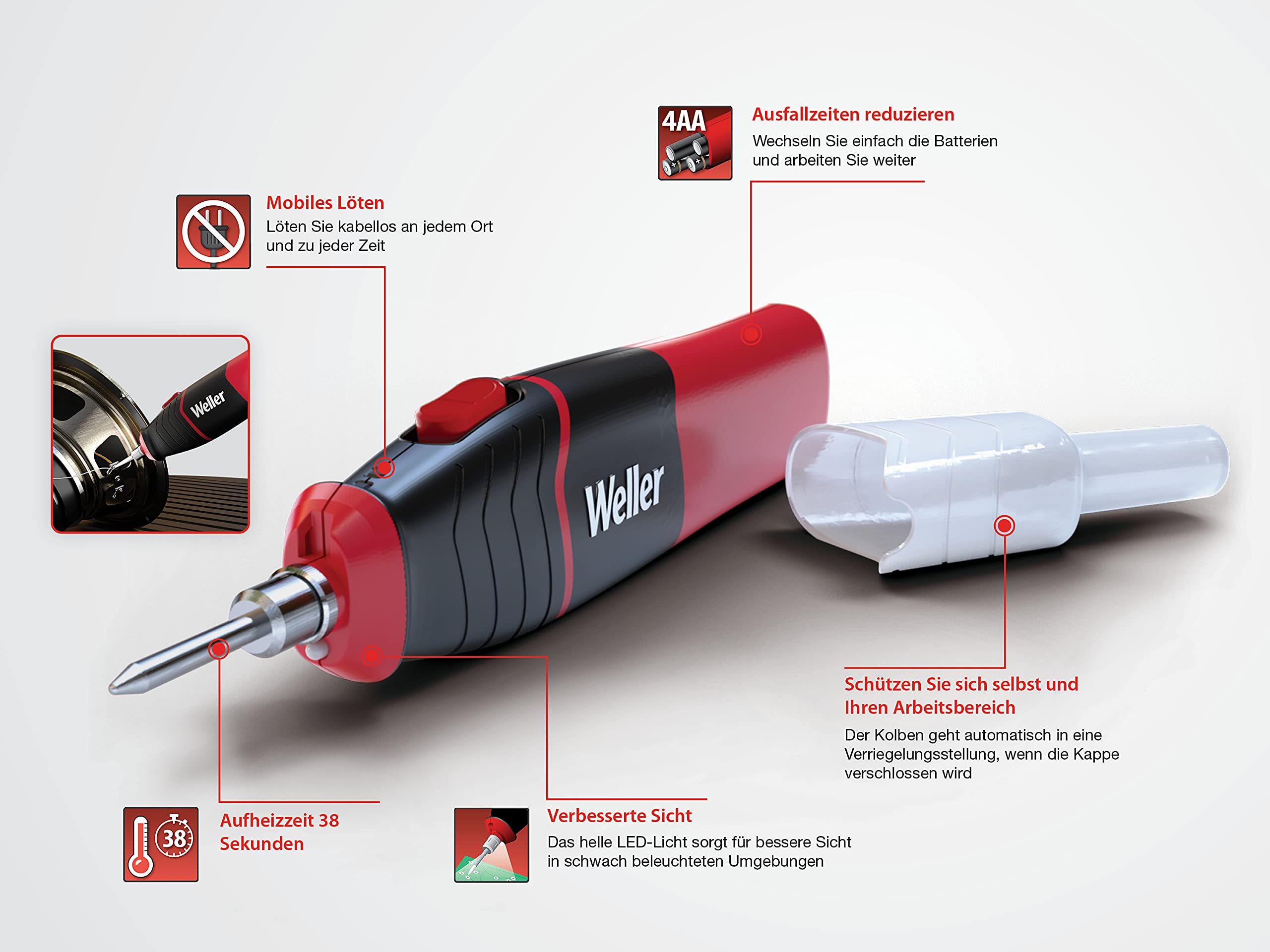 Weller WLIBAK8EU lutownica akumulatorowa, 8 W, zasilanie bateriami AA