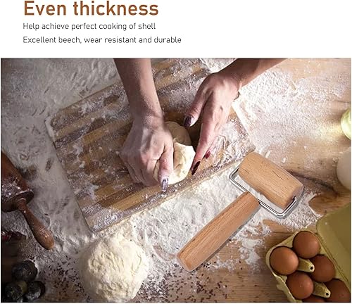 Miniatura 5 de Rodillo de madera, rodillo de molienda antiadherente para panadero, grosor uniforme, rodillo de masa de madera, rodillo de masa de pizza, rodillo de