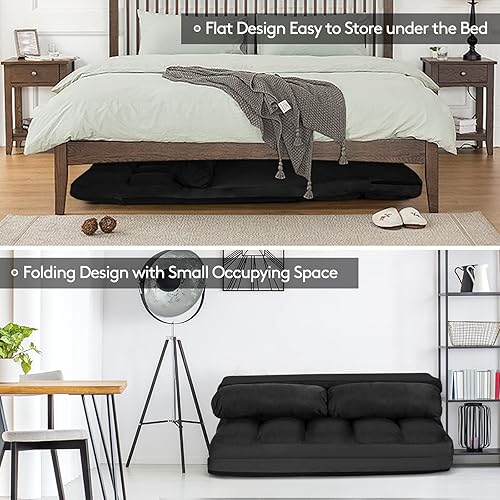 Miniatura 9 de S AFSTAR Sofá de suelo convertible, sofá de 6 posiciones con 2 almohadas extraíbles y cojín de esponja grueso, carga de 330 libras, sofá cama