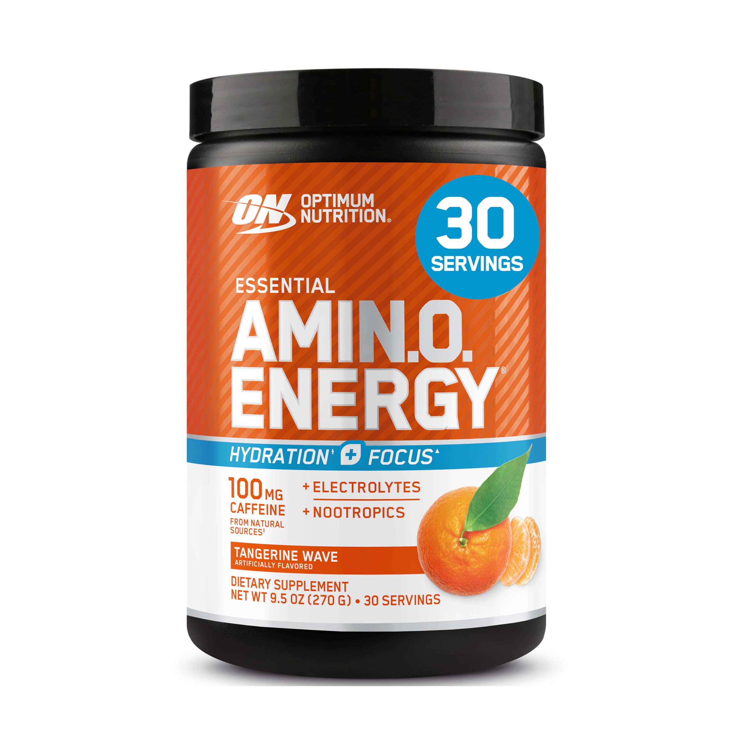 Optimum Nutrition Amino Energy Powder Plus Hydration, with BCAA, Electrolytes, and Caffeine, Tangerine Wave, 30 Servings (Packaging May Vary)
