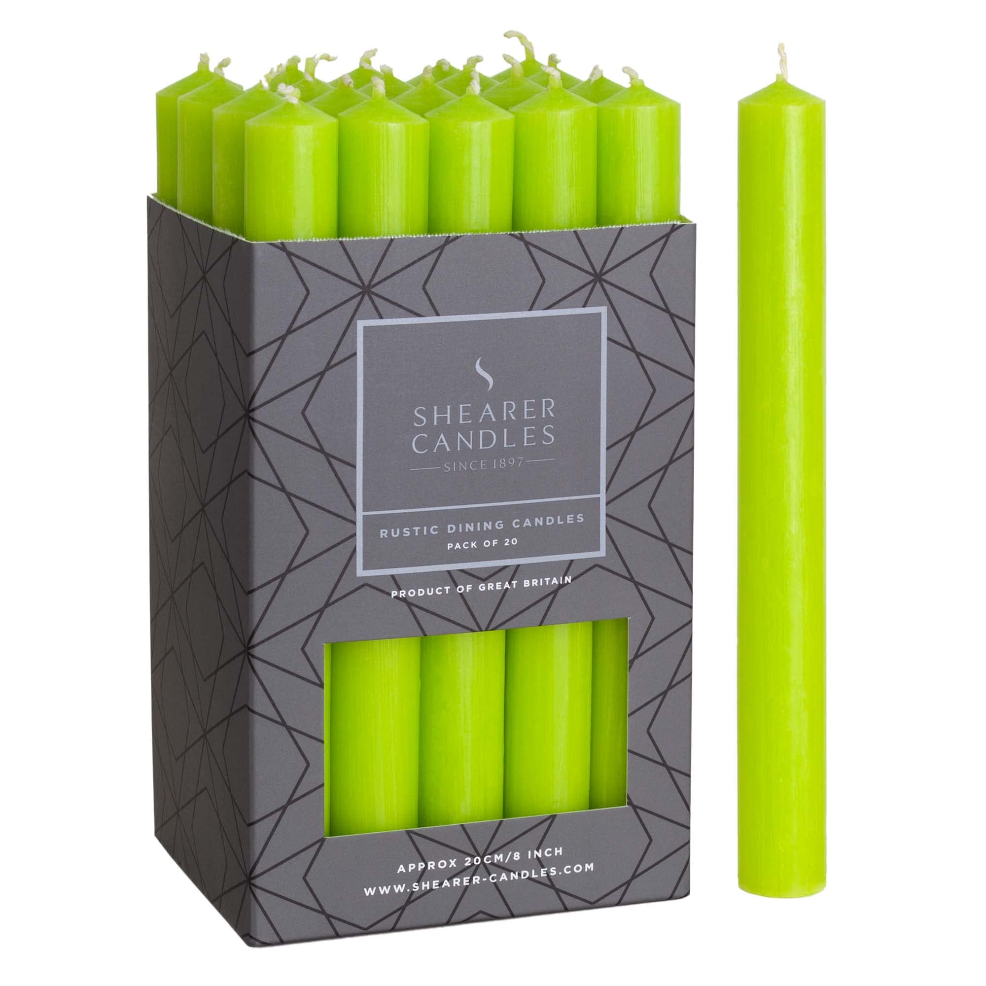Shearer Lime Candles Green - Dinner Candles - 8 Inch - Unscented Dripless Dinner Candles - 8 Hour Burn Time - 20 Pack