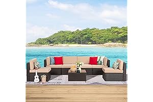 Shintenchi 7 Pieces Patio Furniture Sets Sectional Wicker Patio Conversation Sofa Set with Cushions