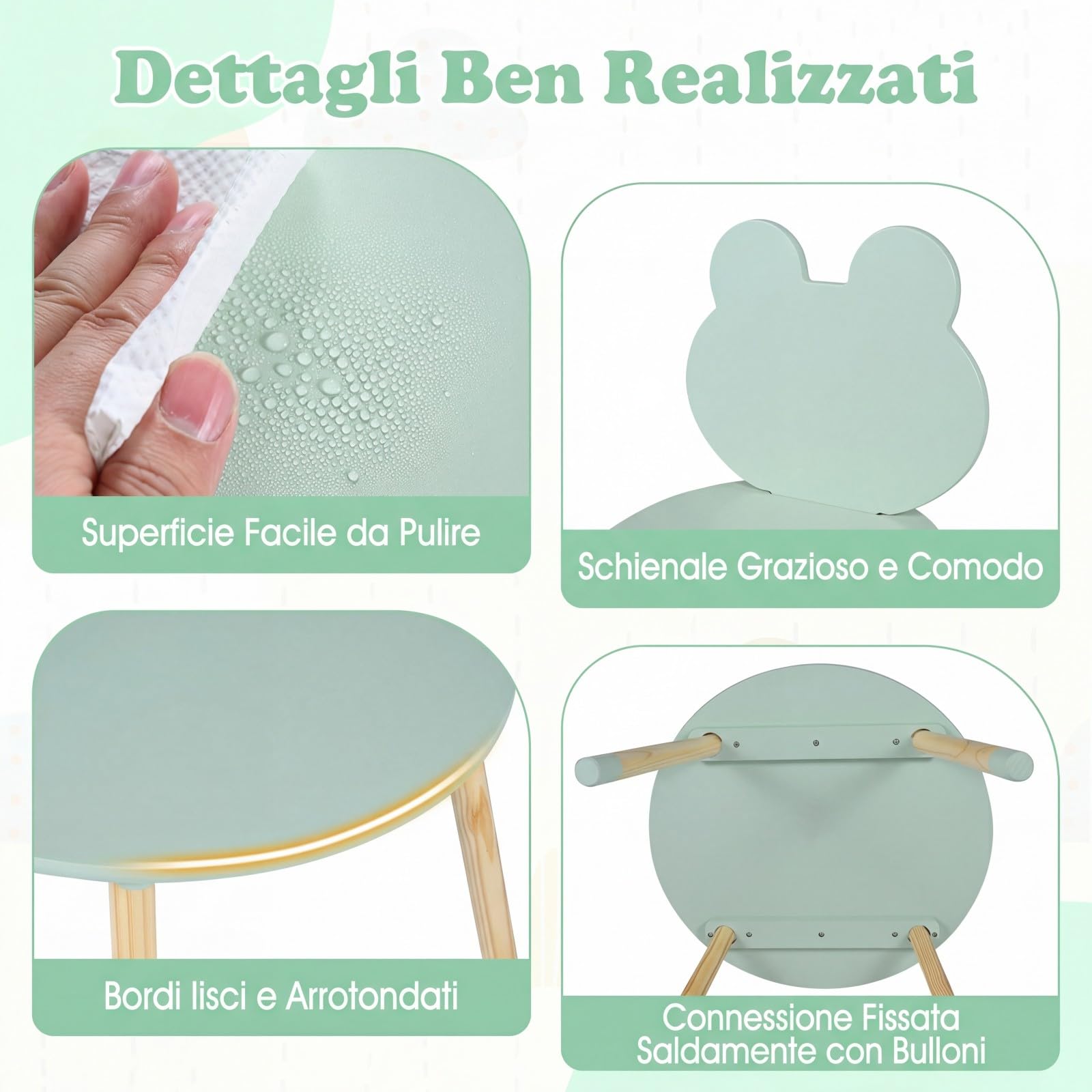 COSTWAY Set Tavolo e Sedie per Bambini, Tavolino e 2 Sedie a Forma di Rana con Gambe in Legno e Angoli Arrotondati, Set Mobili Salvaspazio per Bambini 3+ Anni per Cameretta Ragazzi (Verde)