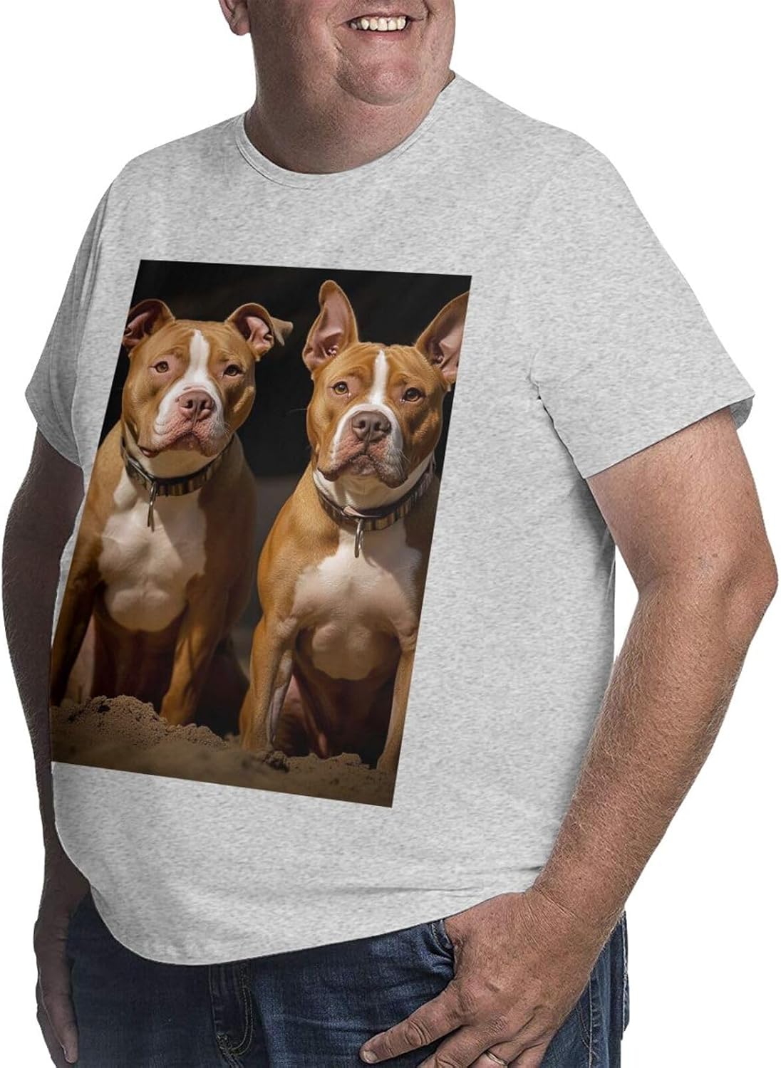 T-Shirt Plus Size Heavyweight T Shirt for Men Big and Tall Tshirts | Pitbull Dogs Oversized Tshirts For Men Short Sleeve Upf 50+ Sun Protection T-Shirt For Casual & Daily Wear
