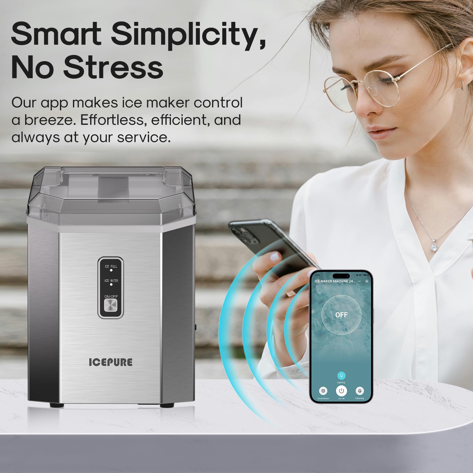 Icepure Nugget Ice Makers Countertop With App, Portable Ice Machine With WiFi, 33lbs In 24h, Ready In 5-10 Mins, Self Cleaning，Small Ice Maker With Basket Scoop, For Home/Party/RV(Stainless Steel) on Fridge.com - View 2