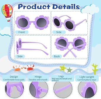 Mdvora 2/4/8/12/24 Pack Round Flower Sunglasses Set, Outdoor Kids Sunglasses Kit