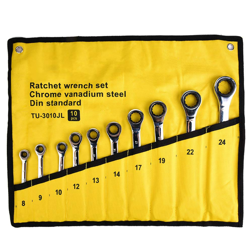 WZDDXUNSF Ratchet Spanner Set 10pcs 8-24mm Socket Wrench Nut Tool Storage Bag