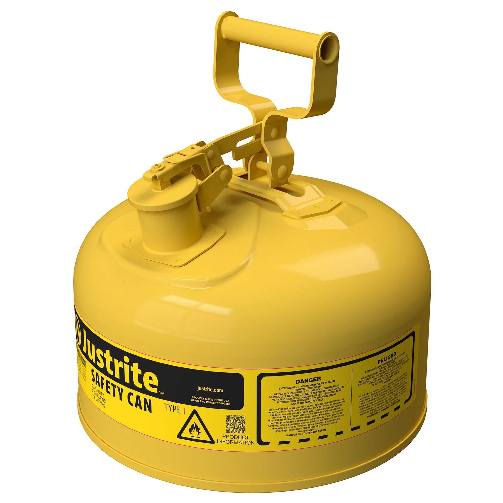 Justrite Type I Diesel Safety Can, Yellow Galvanized Steel, Made in the USA