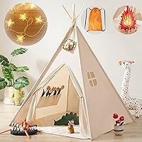 TinyLand Teepee Tent for Kids with Star Lights - Foldable Washable Play Tent, Cozy Reading Nook & Room Decor for Boys Girls