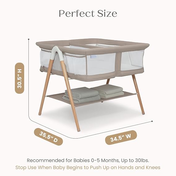 Delta Children Bondi Beechwood Twin Bassinet with PureAir Breathable Mesh Sheet and FSC-Certified Wood, Tan