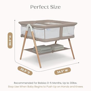 Delta Children Bondi Beechwood Twin Bassinet with PureAir Breathable Mesh Sheet and FSC-Certified Wood, Tan