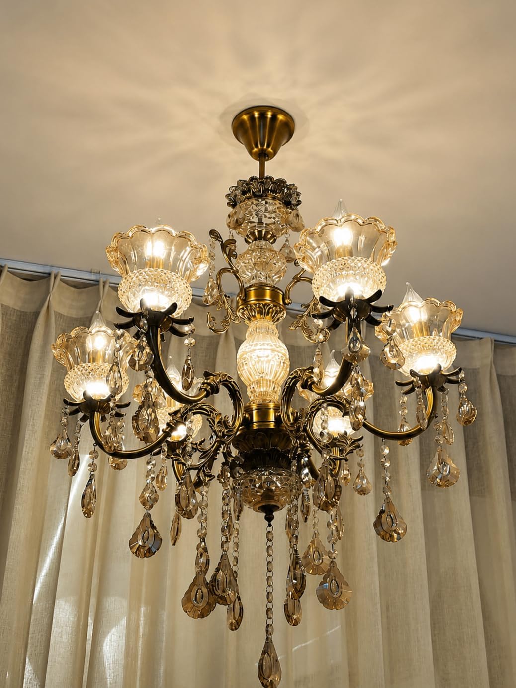 Luxury Italian Chandelier Lamp, Antique Gold Finish, 6-Light Italian Hanging Ceiling Light Fixture with Decorative Crystals with Filament Bulbs (Multicolor, 6 * 5W)(Corded Electric,Gold)